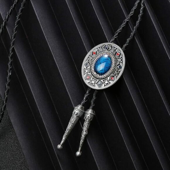 Handmade Round Shape Western Cowboy Bola Tie Totem Element - Picture 4 of 6